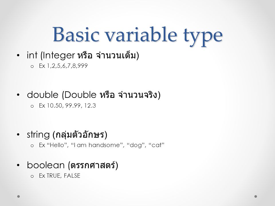 Basic variable type int (Integer หรือ จำนวนเต็ม)