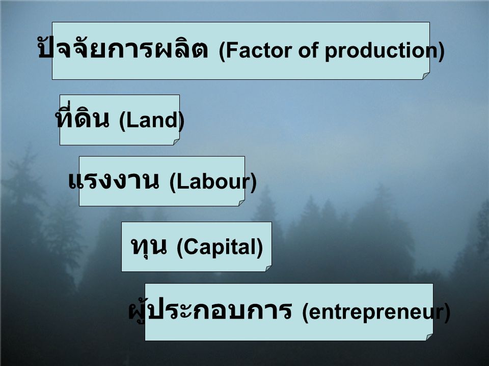 ปัจจัยการผลิต (Factor of production) ผู้ประกอบการ (entrepreneur)