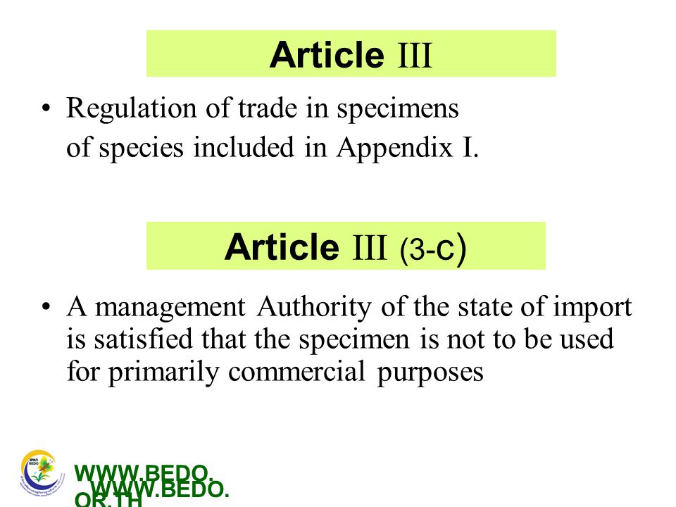 Article III Article III (3-c) Regulation of trade in specimens