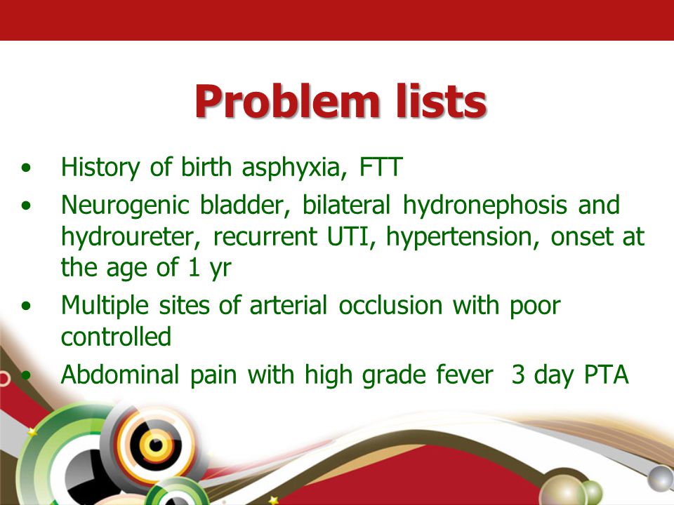 Problem lists History of birth asphyxia, FTT