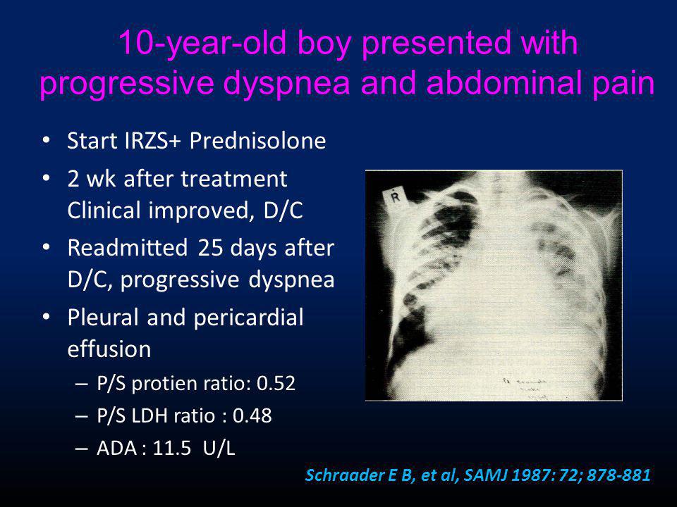 10-year-old boy presented with progressive dyspnea and abdominal pain