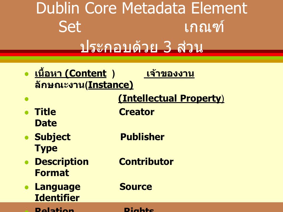 Dublin Core Metadata Element Set เกณฑ์ประกอบด้วย 3 ส่วน