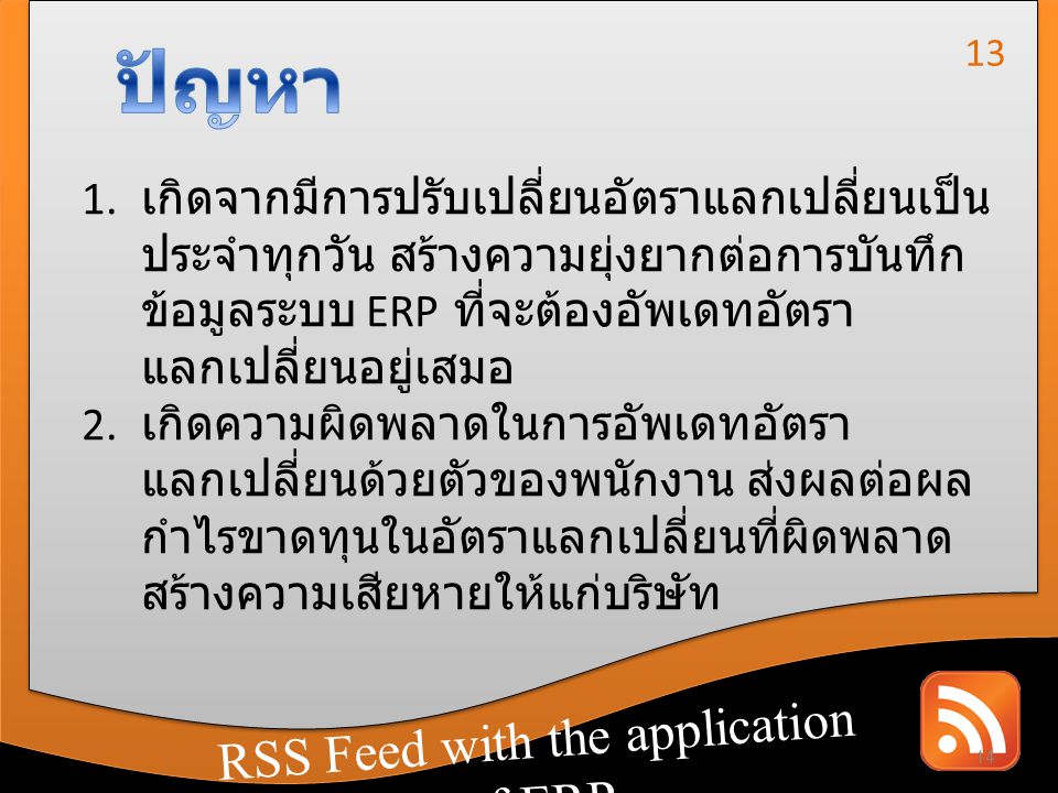 ปัญหา RSS Feed with the application of ERP