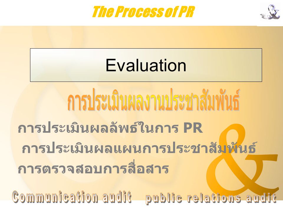 Evaluation The Process of PR การประเมินผลงานประชาสัมพันธ์