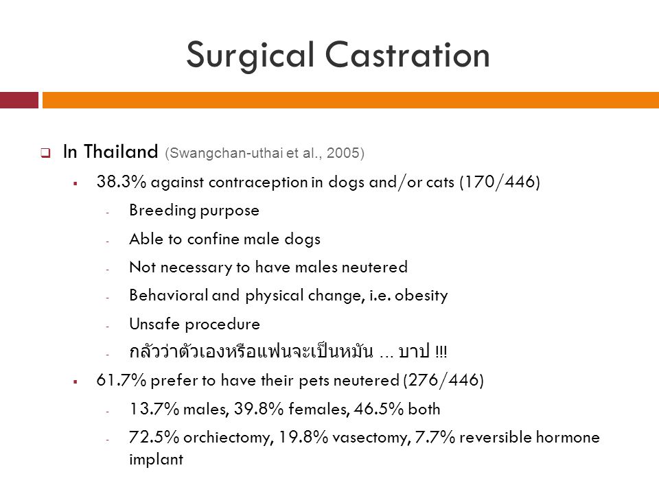 Surgical Castration In Thailand (Swangchan-uthai et al., 2005)