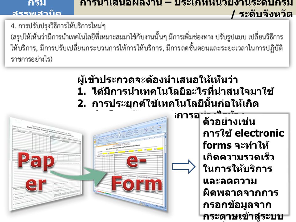 Paper e-Form การนำเสนอผลงาน – ประเภทหน่วยงานระดับกรม / ระดับจังหวัด