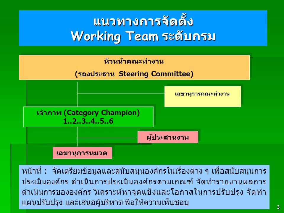 แนวทางการจัดตั้ง Working Team ระดับกรม