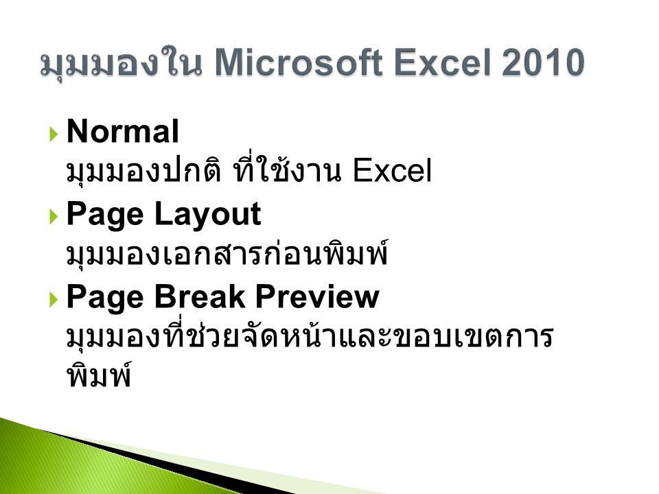 มุมมองใน Microsoft Excel 2010