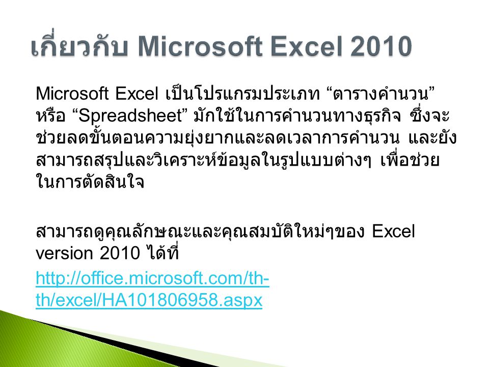 เกี่ยวกับ Microsoft Excel 2010