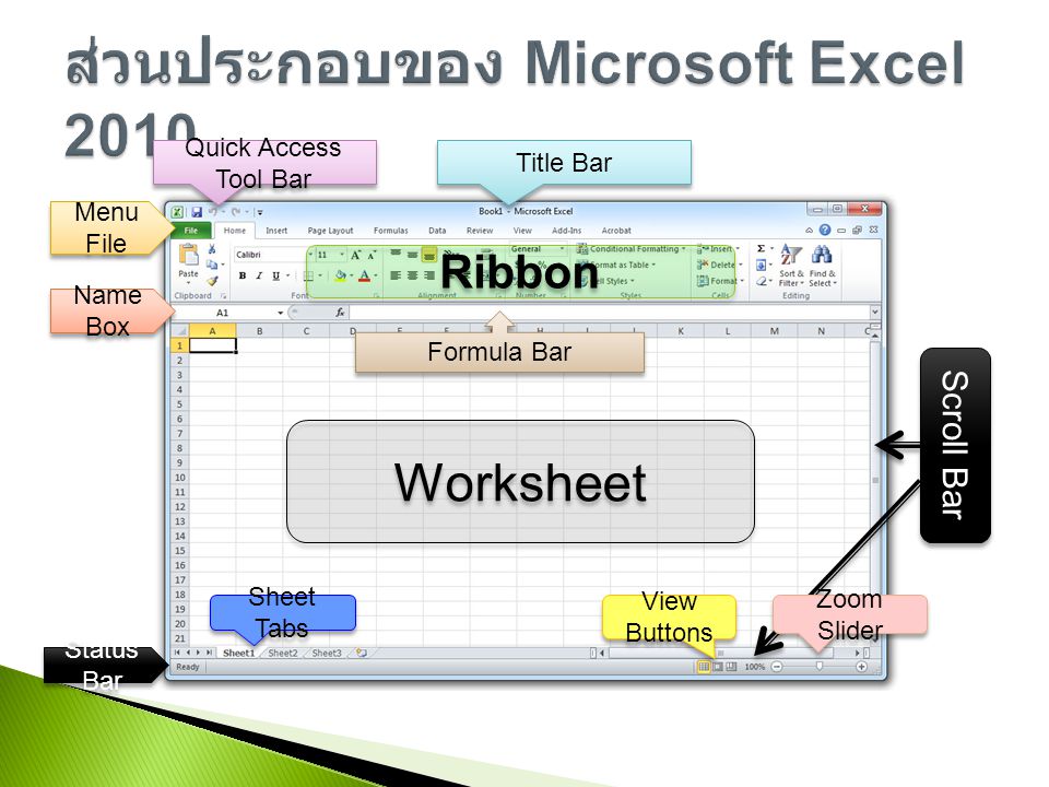 ส่วนประกอบของ Microsoft Excel 2010