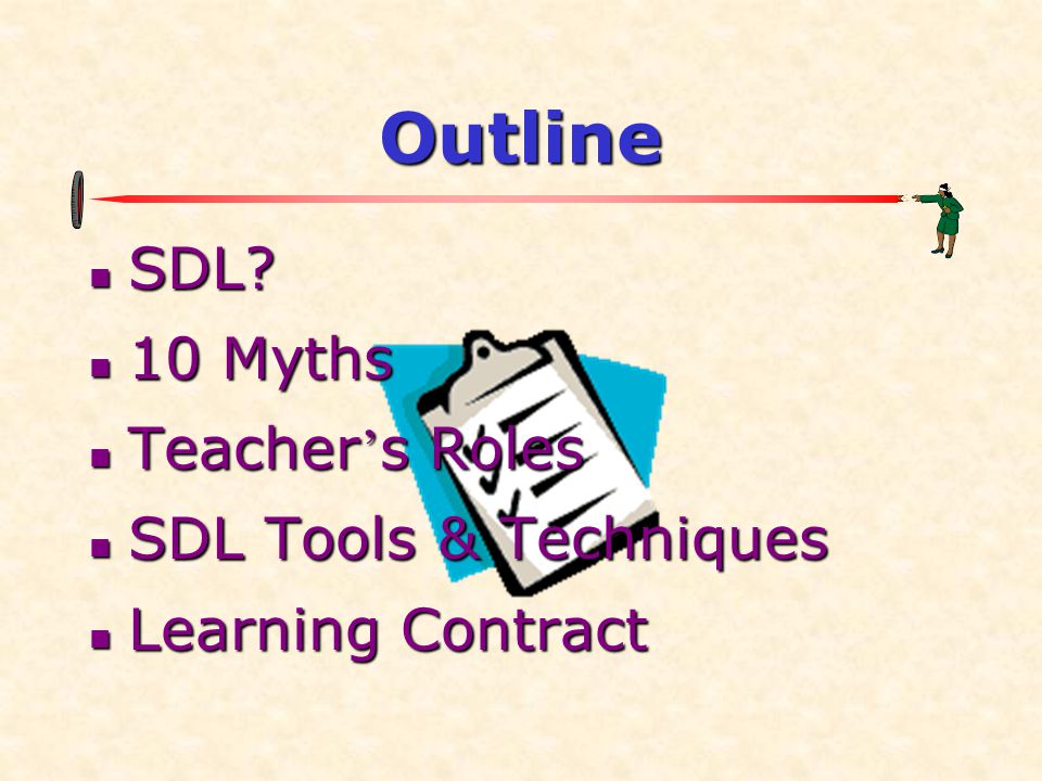 Outline SDL 10 Myths Teacher’s Roles SDL Tools & Techniques