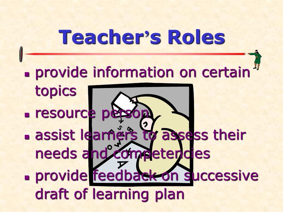 Teacher’s Roles provide information on certain topics resource person