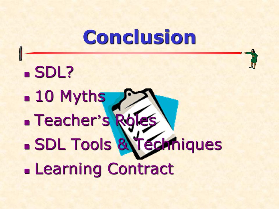 Conclusion SDL 10 Myths Teacher’s Roles SDL Tools & Techniques
