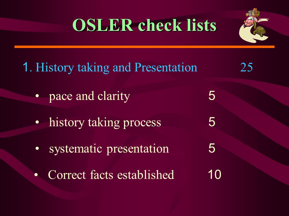 OSLER check lists 1. History taking and Presentation 25