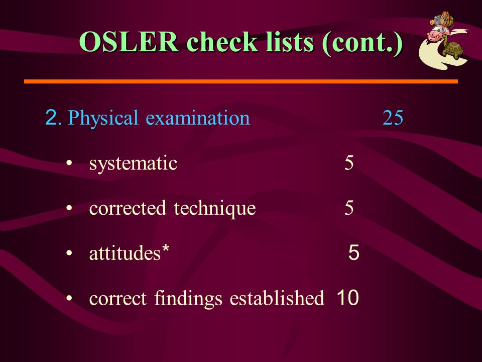 OSLER check lists (cont.)