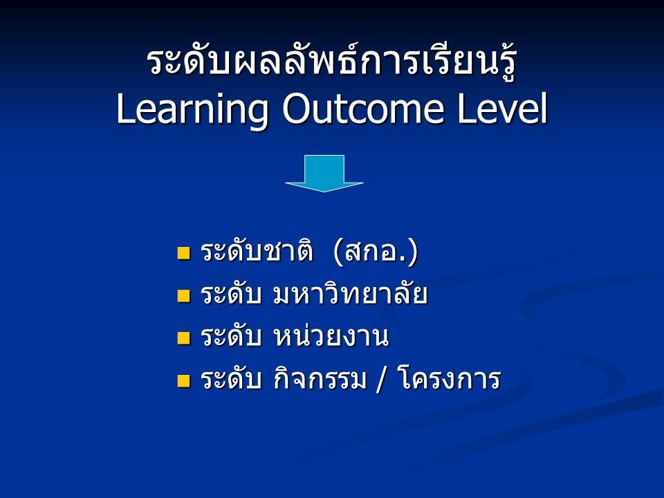 ระดับผลลัพธ์การเรียนรู้ Learning Outcome Level