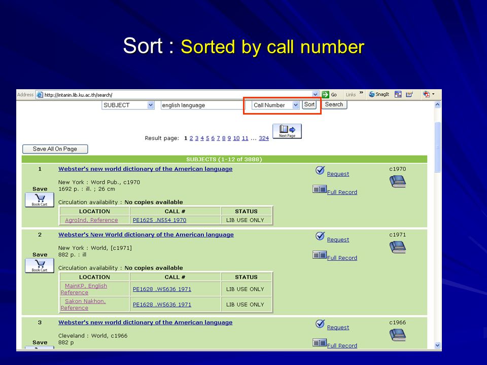 Sort : Sorted by call number