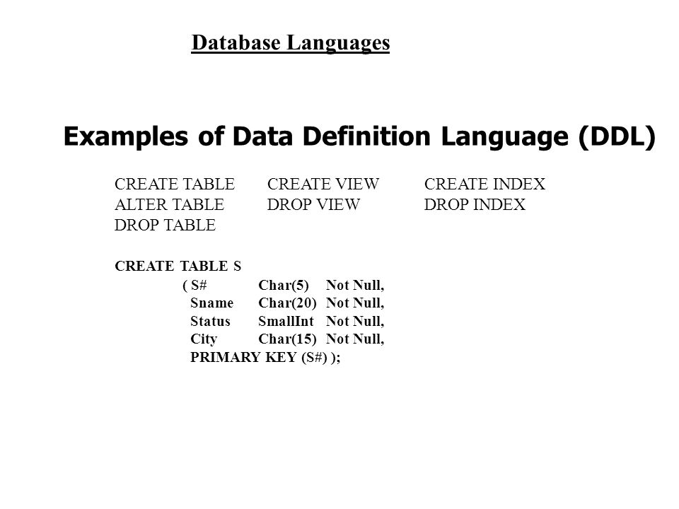Examples of Data Definition Language (DDL)