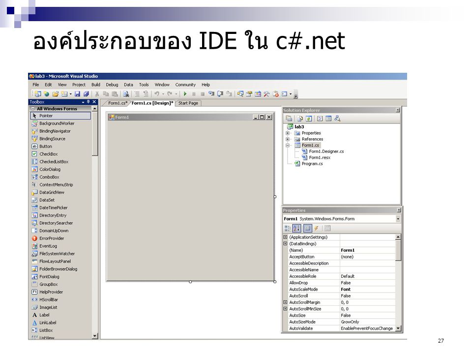 องค์ประกอบของ IDE ใน c#.net