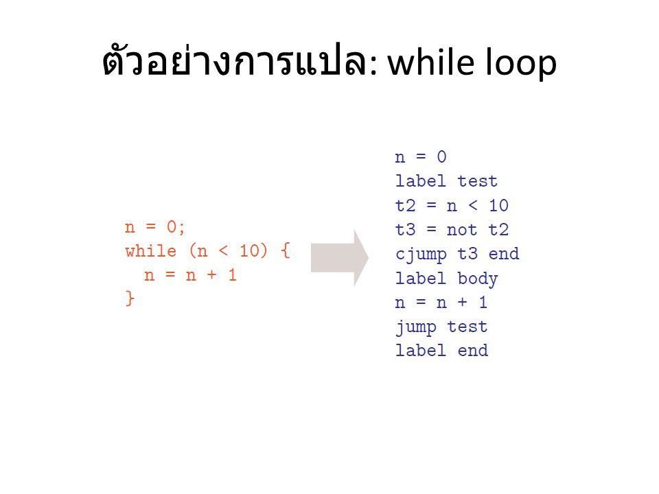 ตัวอย่างการแปล: while loop