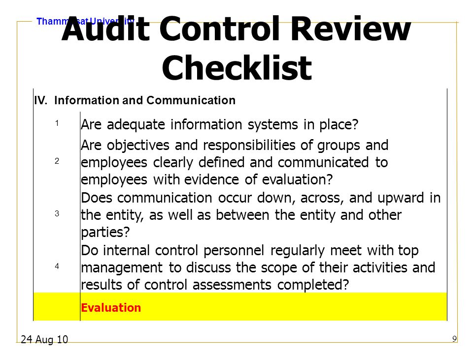 Audit Control Review Checklist