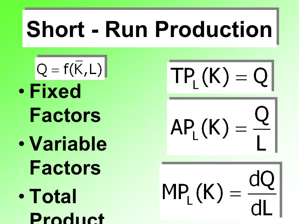 Short - Run Production Fixed Factors Variable Factors Total Product