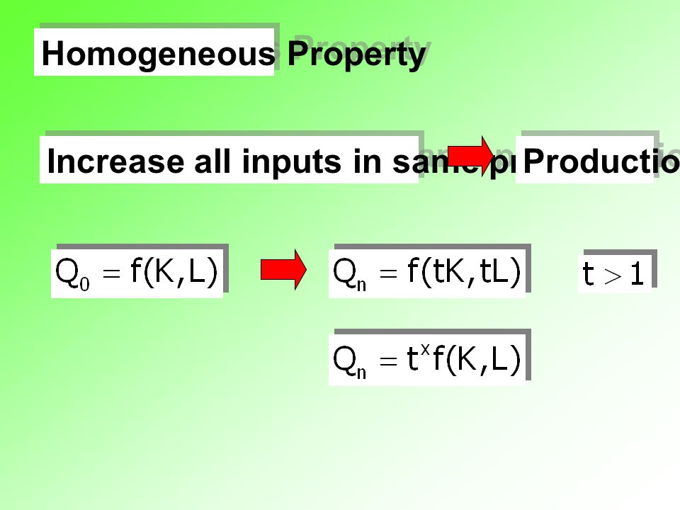 Homogeneous Property Increase all inputs in same proportion Production