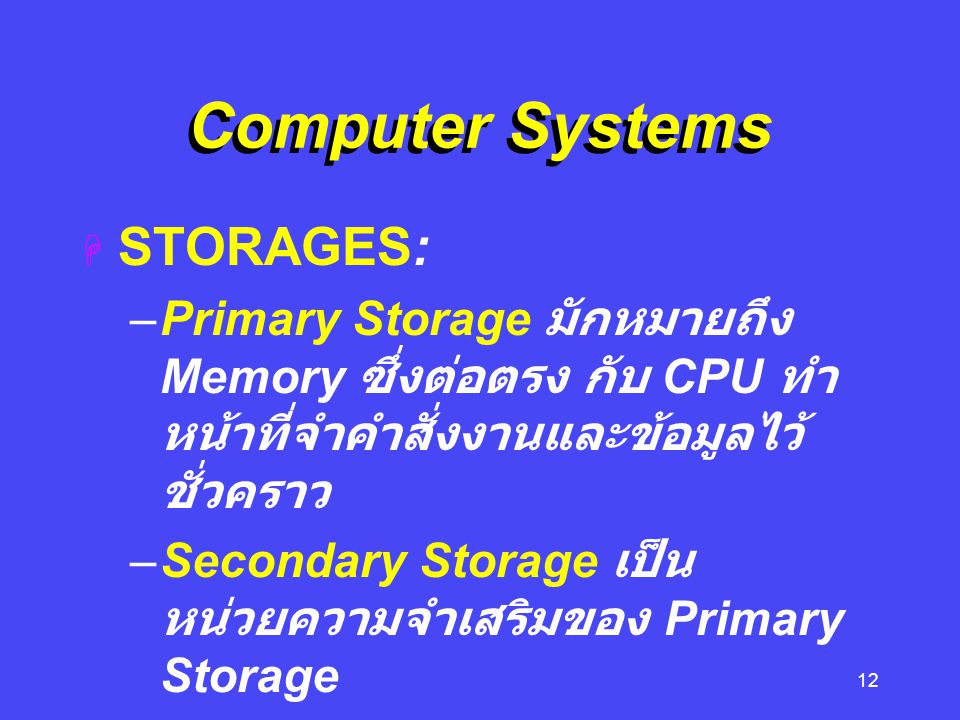 Computer Systems STORAGES: