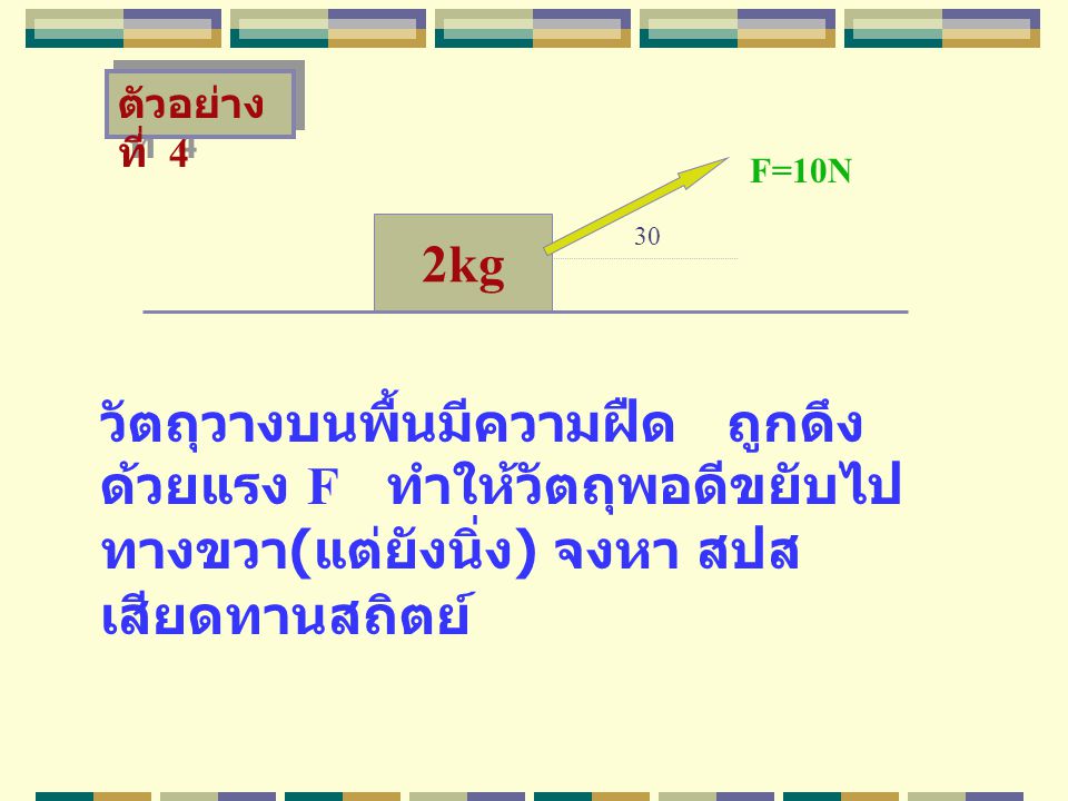 ตัวอย่างที่ 4 F=10N. 2kg. 30.