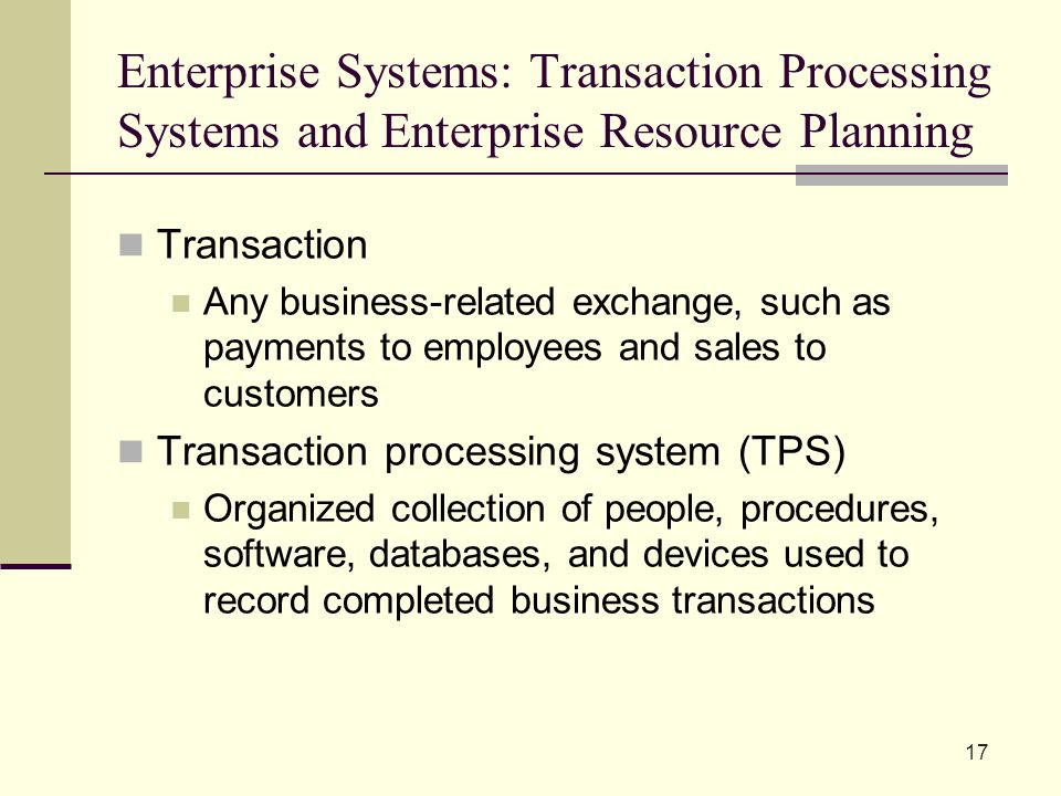 Enterprise Systems: Transaction Processing Systems and Enterprise Resource Planning