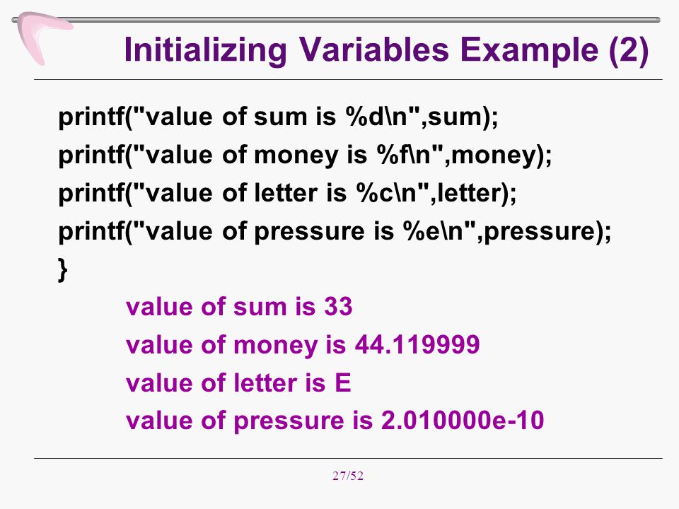Initializing Variables Example (2)