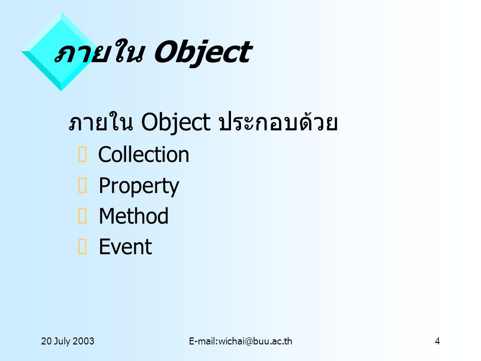 ภายใน Object ภายใน Object ประกอบด้วย Collection Property Method Event