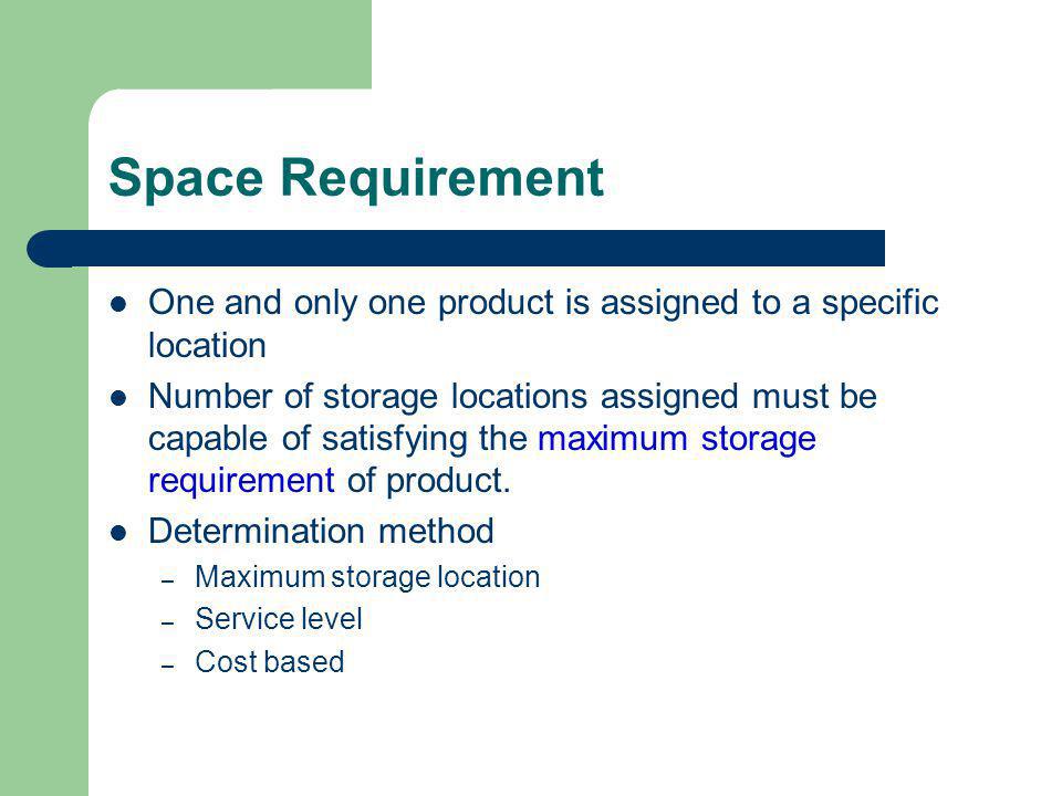 Space Requirement One and only one product is assigned to a specific location.