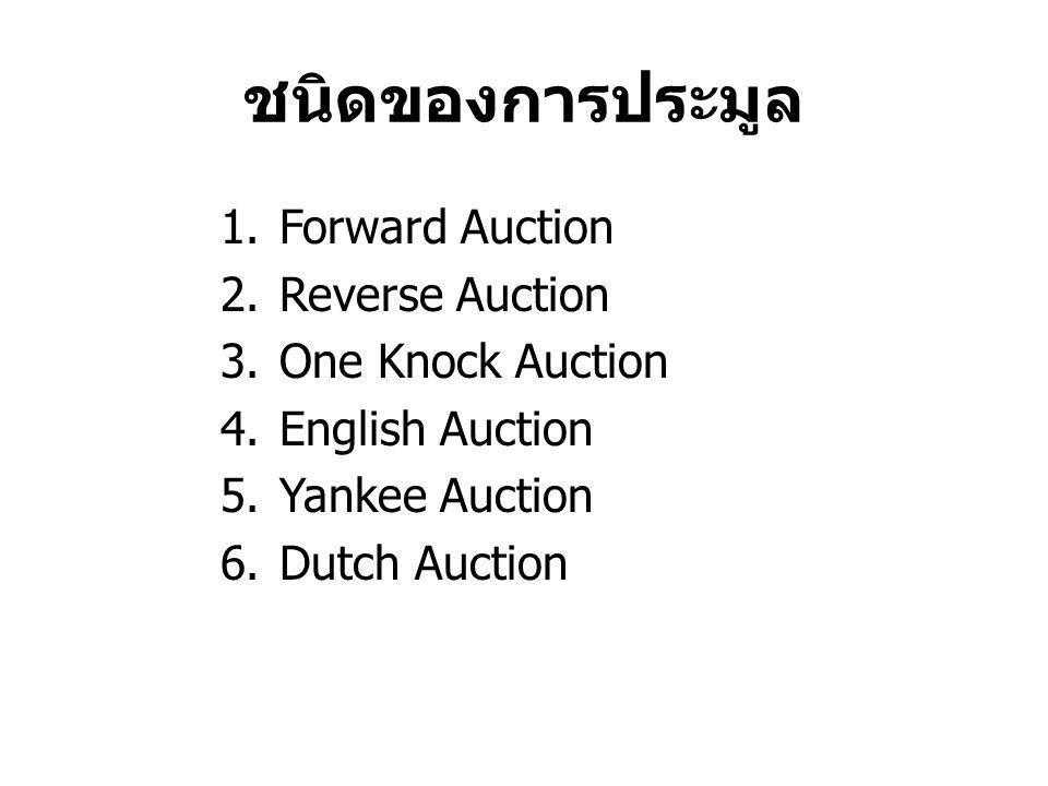 ชนิดของการประมูล Forward Auction Reverse Auction One Knock Auction