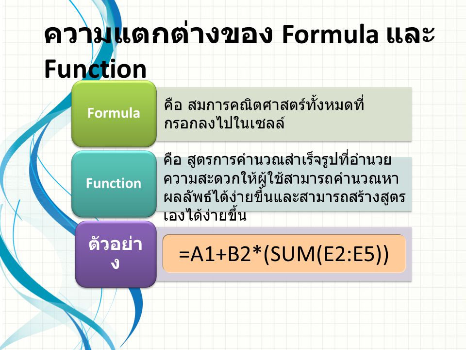 ความแตกต่างของ Formula และ Function