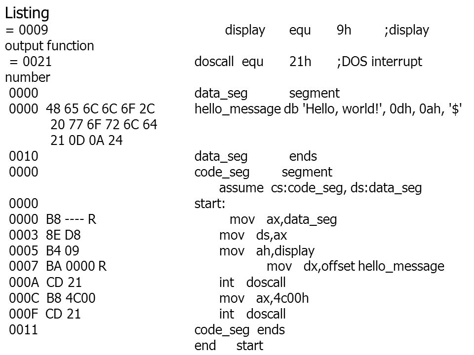 Listing = 0009 display equ 9h ;display output function