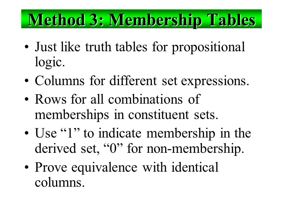 Method 3: Membership Tables