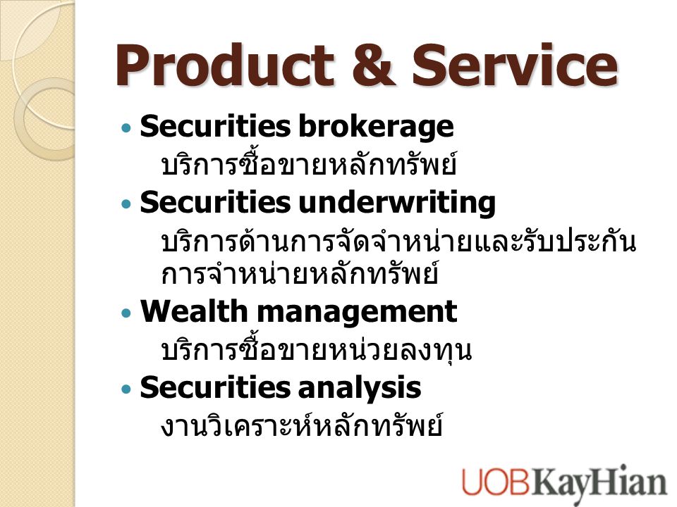 Product & Service Securities brokerage บริการซื้อขายหลักทรัพย์