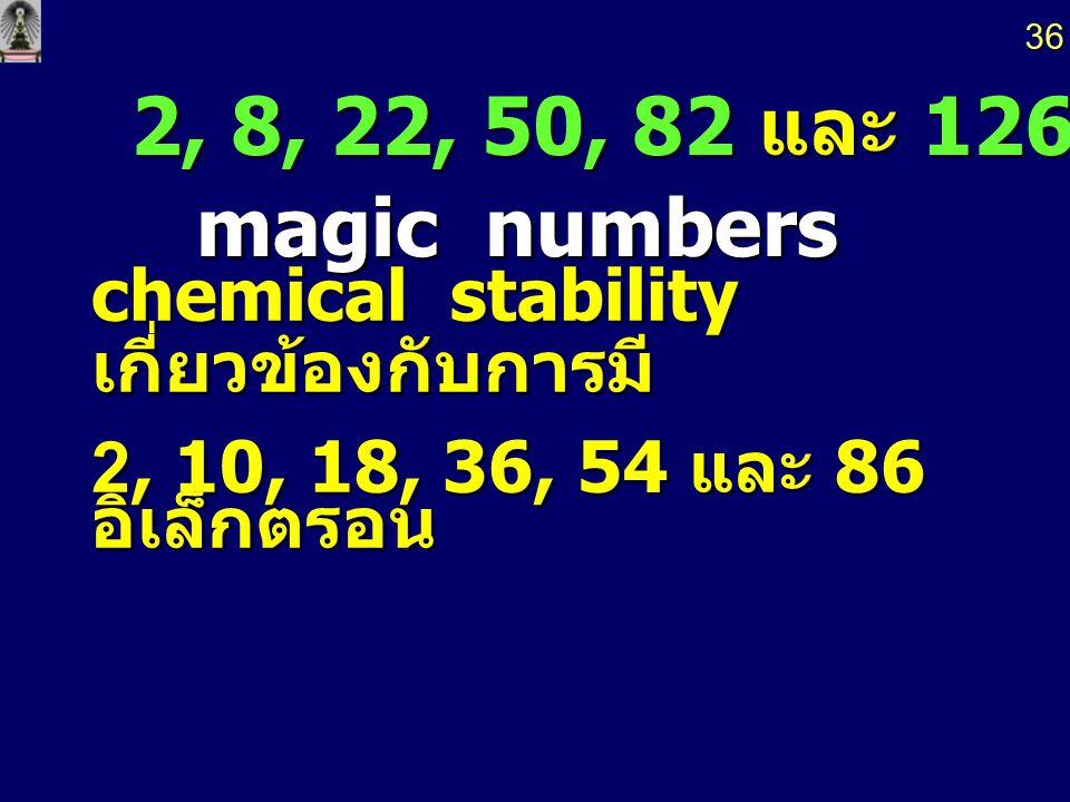 2, 8, 22, 50, 82 และ 126 เรียกว่า magic numbers