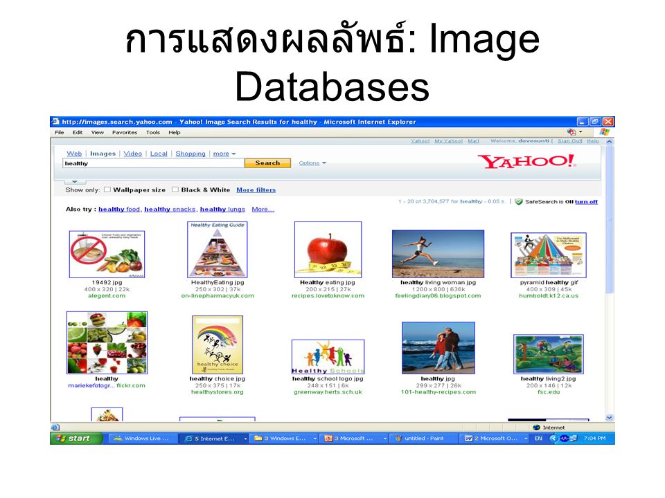 การแสดงผลลัพธ์: Image Databases