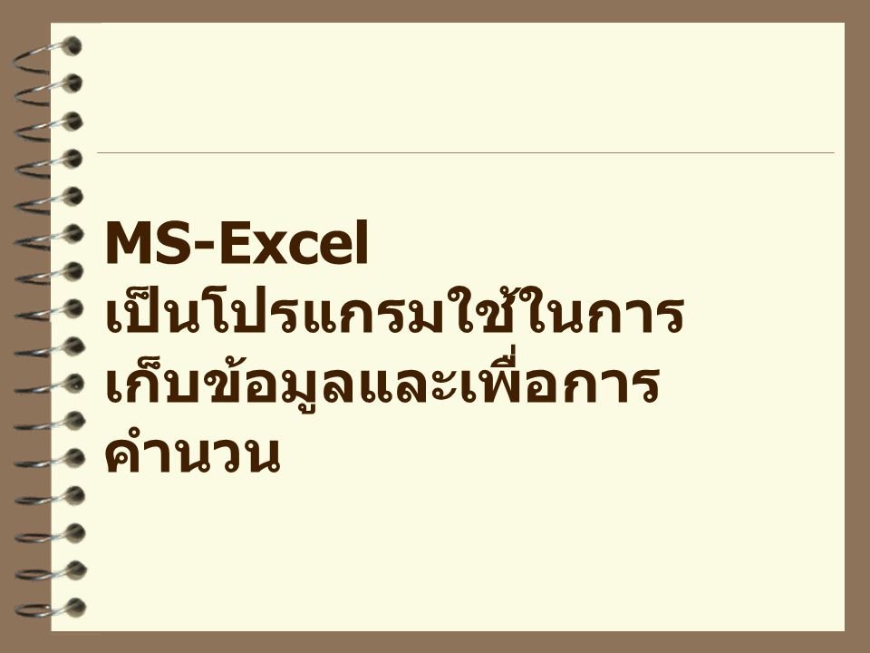 MS-Excel เป็นโปรแกรมใช้ในการเก็บข้อมูลและเพื่อการคำนวน