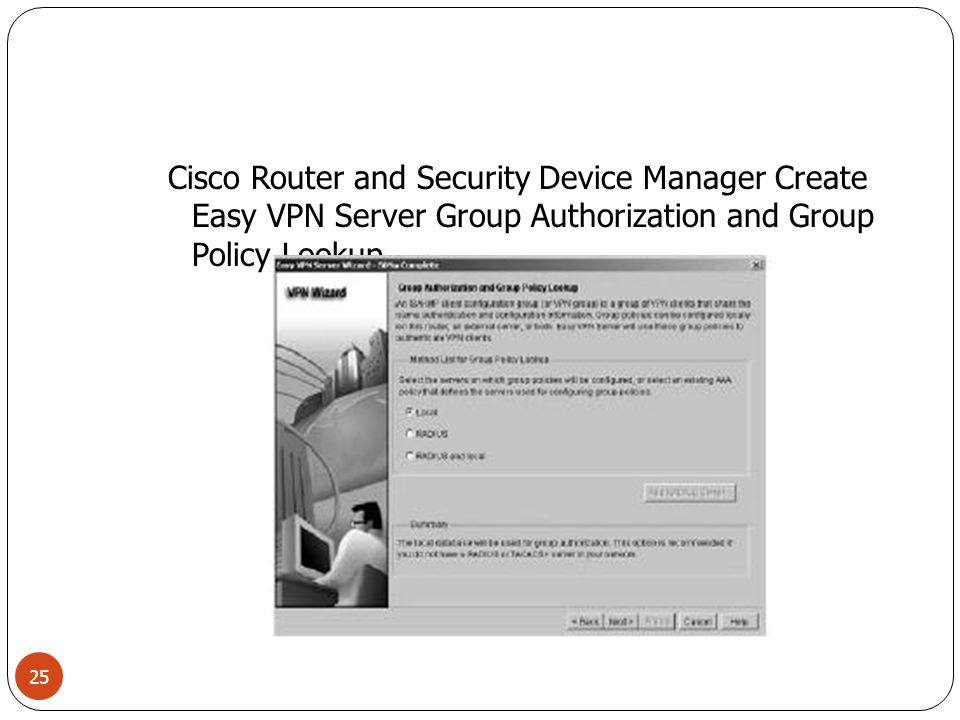 Cisco Router and Security Device Manager Create Easy VPN Server Group Authorization and Group Policy Lookup