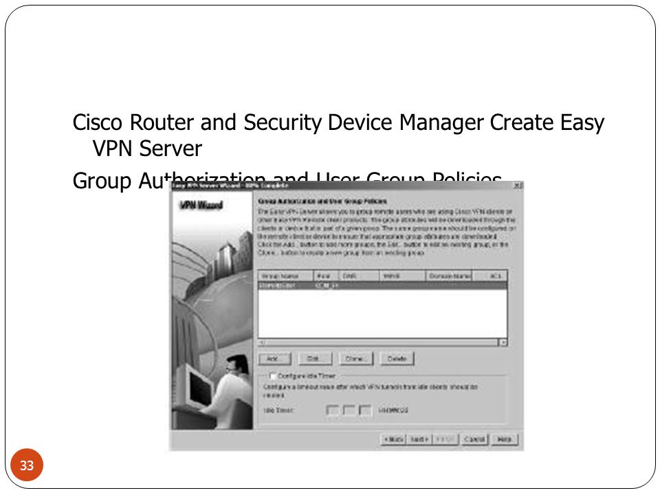 Cisco Router and Security Device Manager Create Easy VPN Server Group Authorization and User Group Policies
