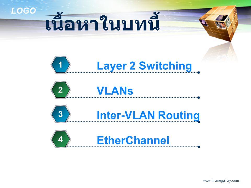 เนื้อหาในบทนี้ Layer 2 Switching VLANs Inter-VLAN Routing EtherChannel
