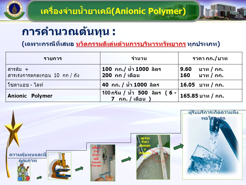 การคำนวณต้นทุน : เครื่องจ่ายน้ำยาเคมี(Anionic Polymer)