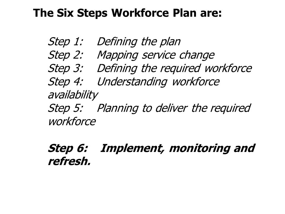 The Six Steps Workforce Plan are: