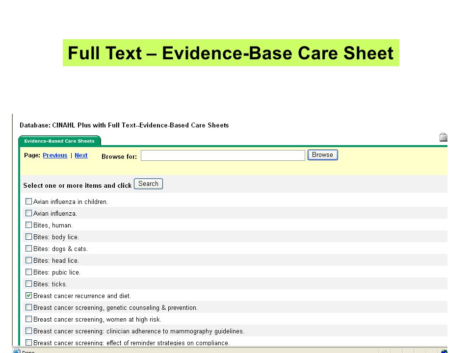 Full Text – Evidence-Base Care Sheet