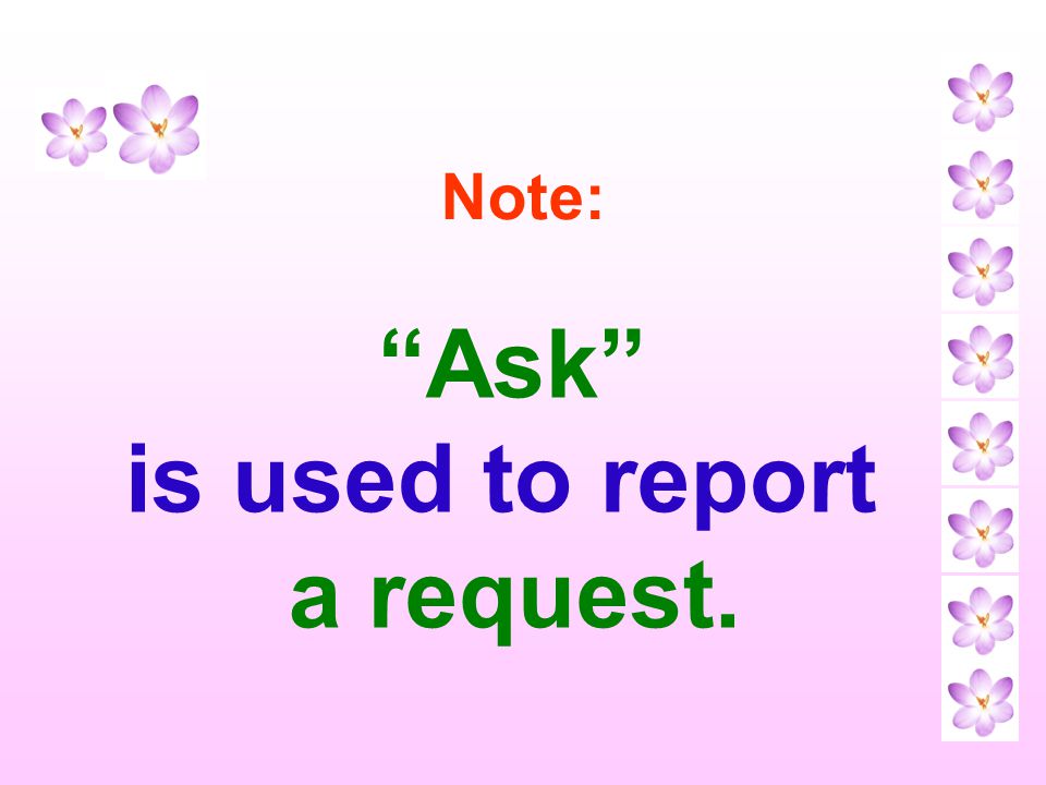 Ask is used to report a request.