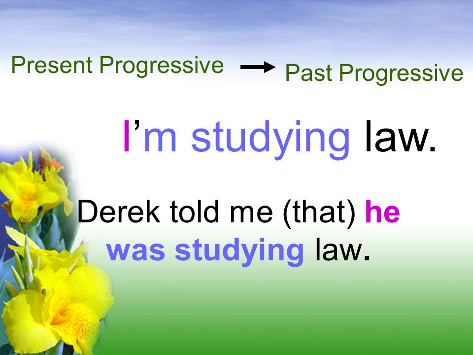 Derek told me (that) he was studying law.