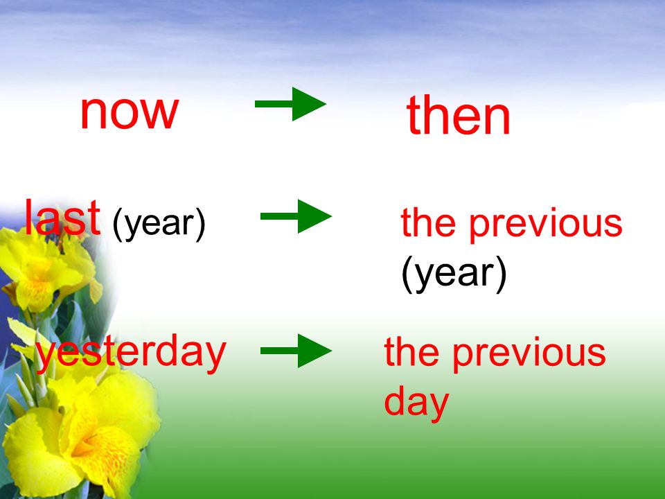 now then last (year) the previous (year) yesterday the previous day
